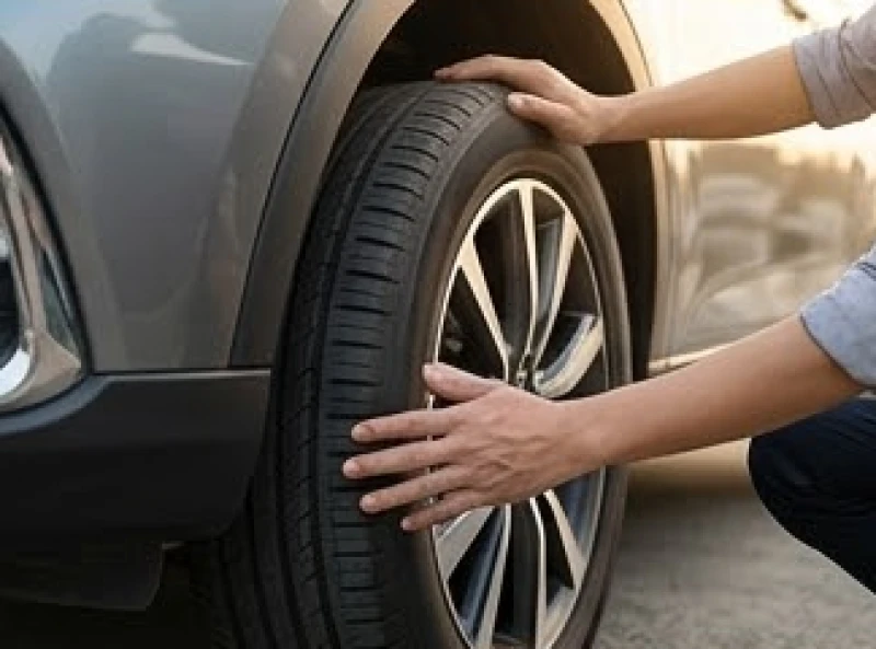 Kỹ thuật viên kiểm tra lốp xe ô tô cẩn thận trước chuyến hành trình dài ngày