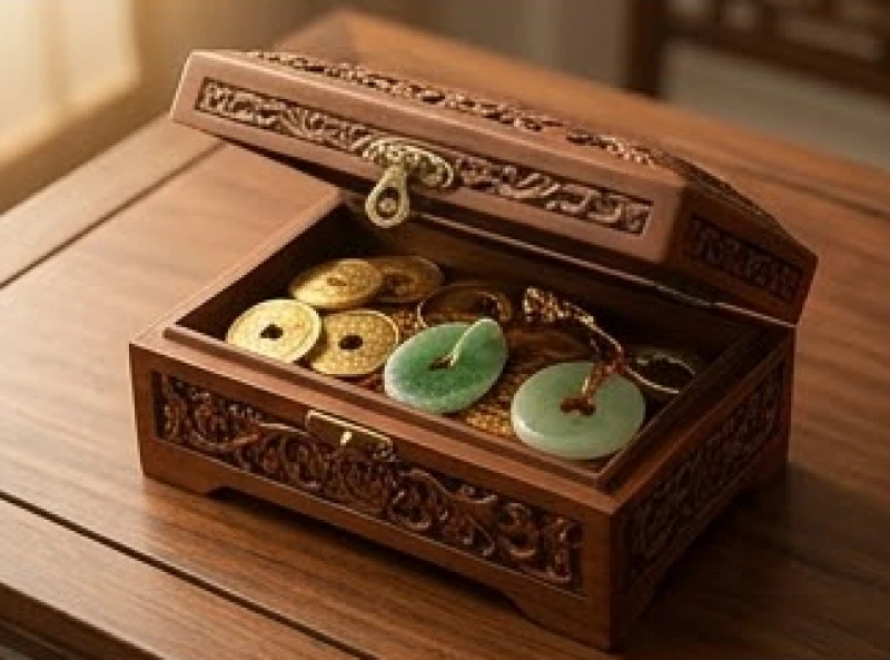 Hộp gỗ chạm khắc tinh xảo dùng để cất giữ trang sức và tiền xu phong thủy an toàn