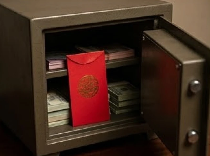Phong bao lì xì đỏ chứa tiền lộc được cất giữ cẩn thận bên trong két sắt của gia đình
