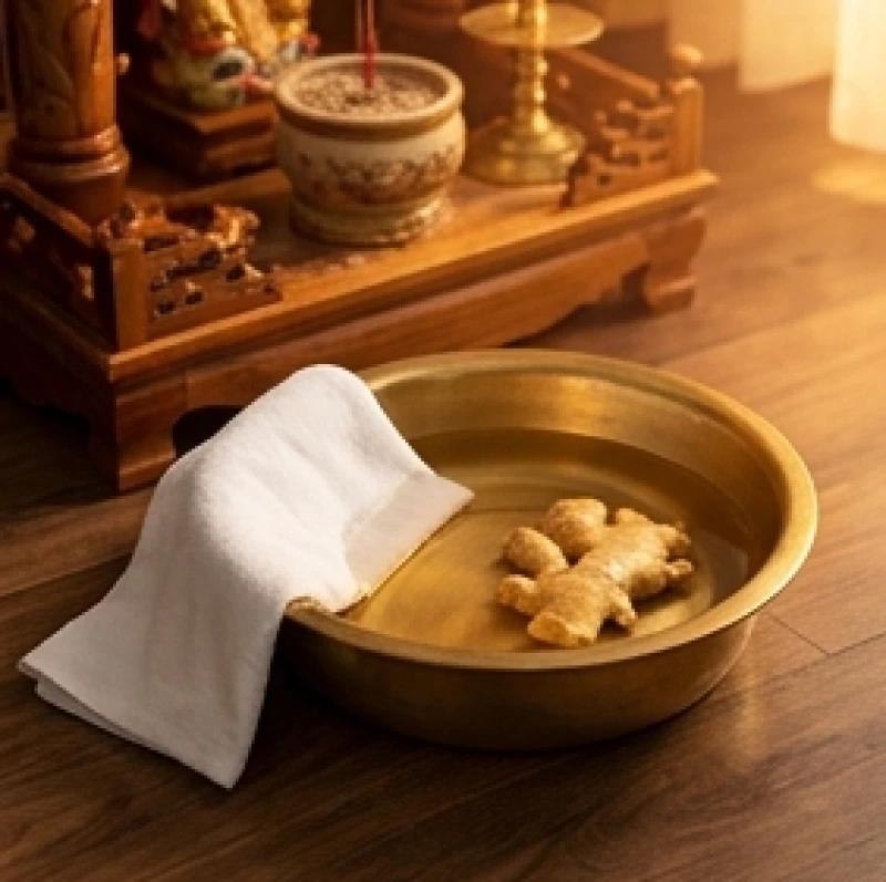 Văn khấn Thần Tài mùng 1 Tết: Bài cúng chiêu tài, giờ hoàng đạo 4 Chiếc khăn sạch mềm mại và thau nước ấm pha gừng dùng để bao sái bàn thờ Thần Tài trước mùng 1
