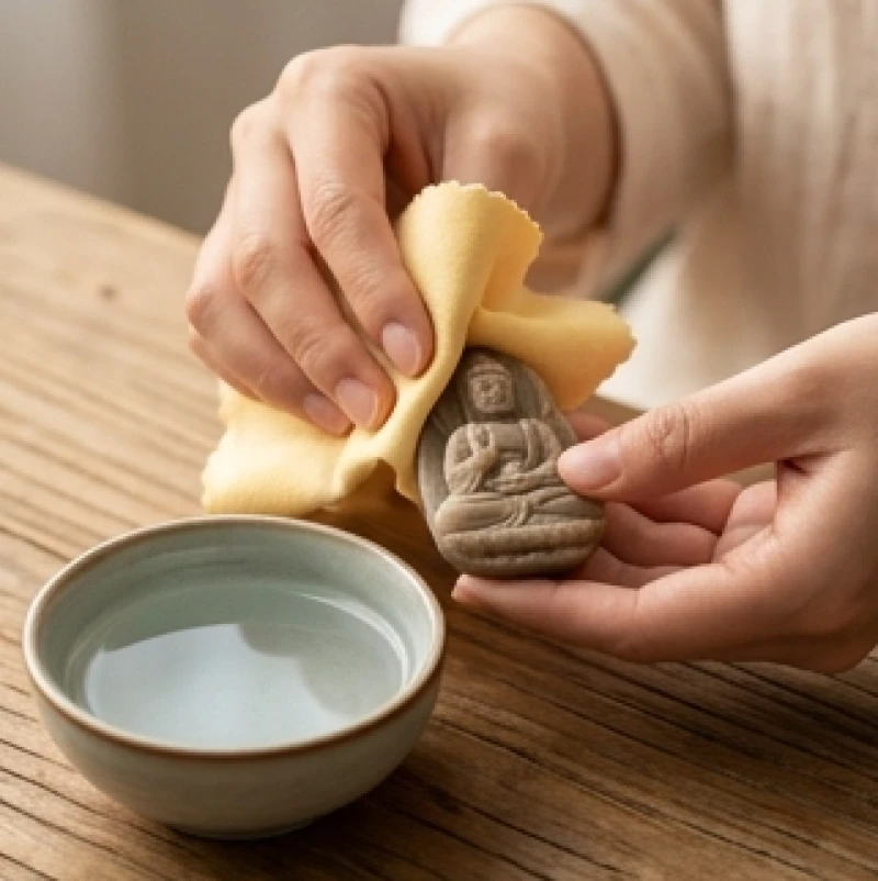 Phật bản mệnh tuổi Tuất: Chọn đá hợp mệnh và cách khai quang 6 Dùng khăn mềm sạch màu vàng và nước tinh khiết pha rượu để lau chùi tẩy uế mặt Phật