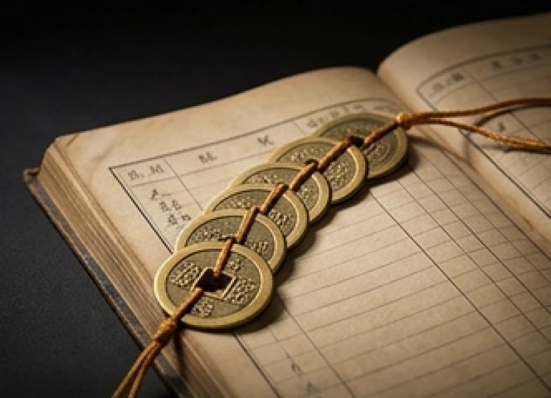 Tử vi trọn đời tuổi Nhâm Dần 1962 nữ mạng: Vận hạn & kỵ tuổi 5 Xâu tiền xu cổ bằng đồng thau đặt trên sổ tay tài chính truyền thống