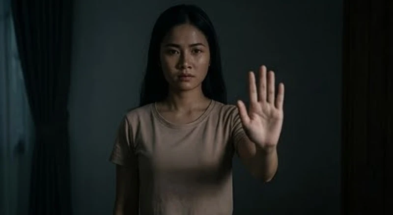 Mơ bị đỉa cắn là điềm gì: Giải mã tâm lý và cách hóa giải 3 Cô gái đưa tay lên ra hiệu dừng lại nhằm bảo vệ ranh giới cá nhân trước những mối quan hệ độc hại