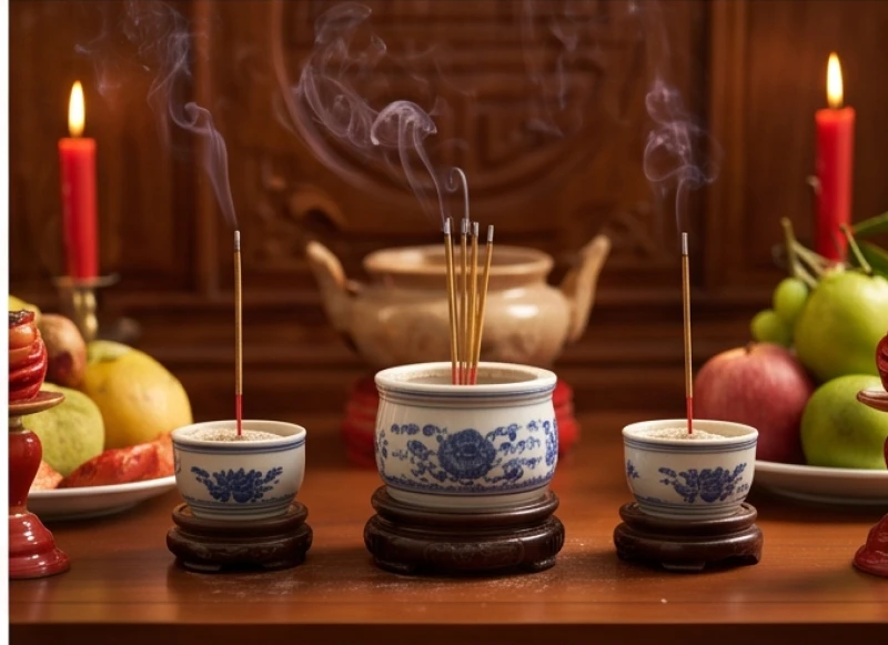 Văn khấn cầu an tại nhà: Bài khấn chuẩn và nghi thức bài bản 7 Ba bát hương trên bàn thờ gia tiên được cắm nhang ngay ngắn sau khi khấn Thần linh