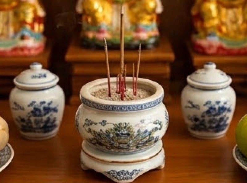 Cách bài trí bàn thờ Thần Tài cho tuổi Mão: sơ đồ chi tiết 6 Bát hương được đặt cố định ở vị trí trung tâm của bàn thờ Thần Tài