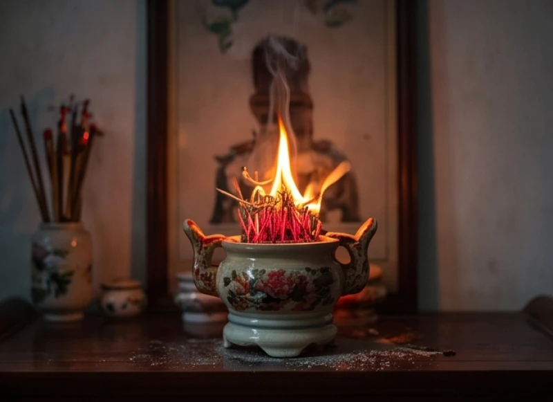 Bát hương trên bàn thờ gia tiên bốc cháy ngùn ngụt ngụ ý điềm báo tâm linh cực kỳ nghiêm trọng