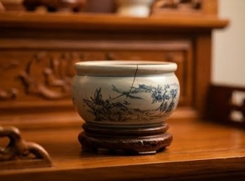 Bát hương gốm Bát Tràng xuất hiện vết nứt dài trên bề mặt do thay đổi nhiệt độ đột ngột khi chân nhang cháy