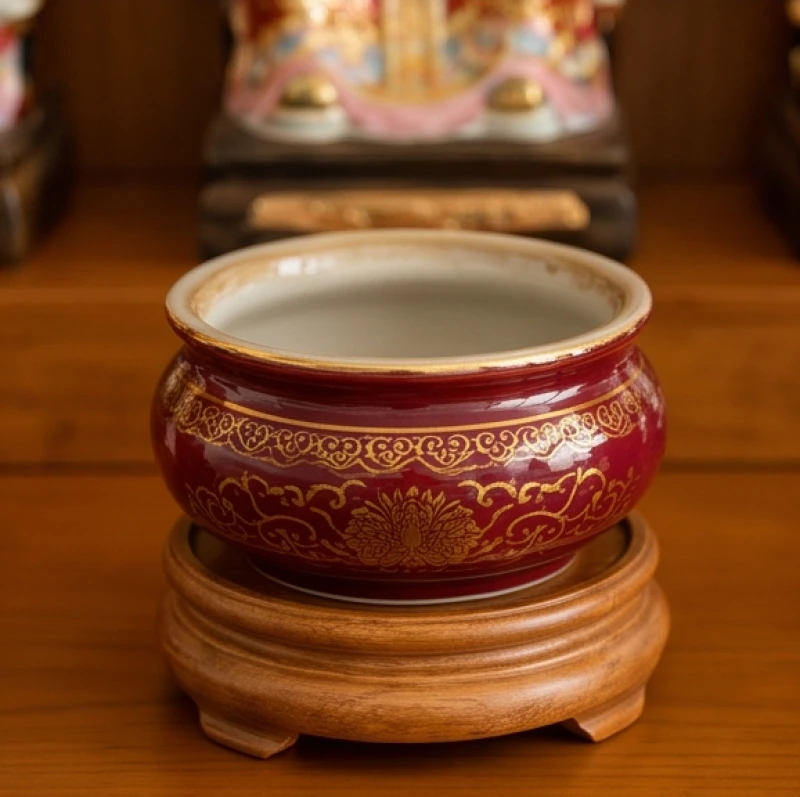 Cách bài trí bàn thờ Thần Tài cho tuổi Ngọ: sơ đồ và thủ tục 10 Bộ bát hương gốm sứ có họa tiết men đỏ rất phù hợp để kích hoạt vượng khí cho tuổi Mậu Ngọ
