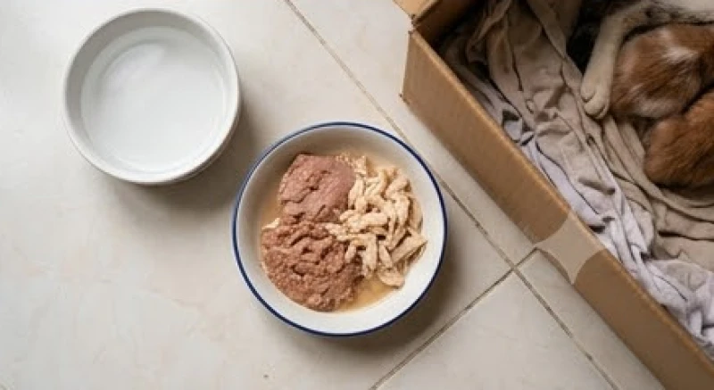 Mèo đẻ trong nhà là điềm gì: Luận giải theo màu lông, số con 8 Bát thức ăn dinh dưỡng gồm pate và nước sạch được đặt gần ổ đẻ để mèo mẹ nhanh hồi phục