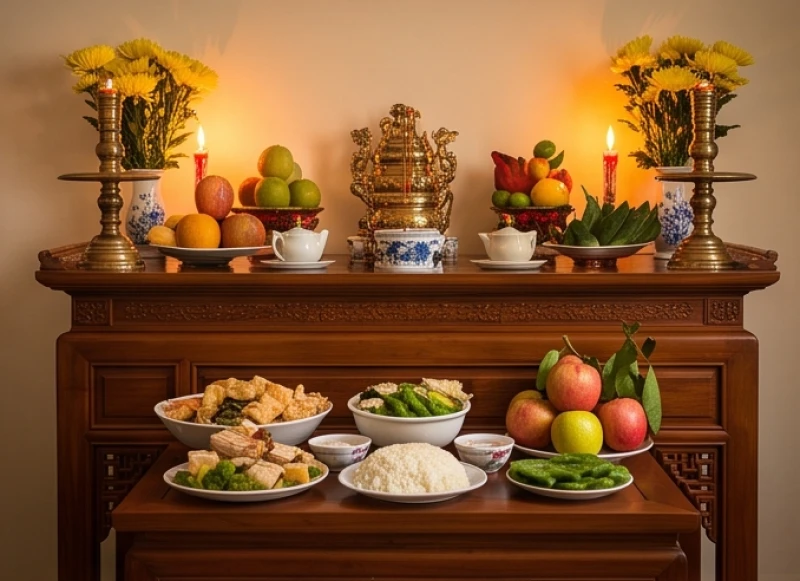 Văn khấn ngày giỗ chuẩn truyền thống: Trình tự nghi lễ bài bản 7 Cách bày biện mâm cỗ cúng gia tiên gọn gàng bên dưới các vật phẩm nhang đèn cố định