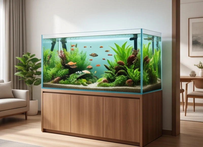Bể cá kính hình chữ nhật thanh thoát hỗ trợ gia chủ mệnh Hỏa tiết chế tính nóng