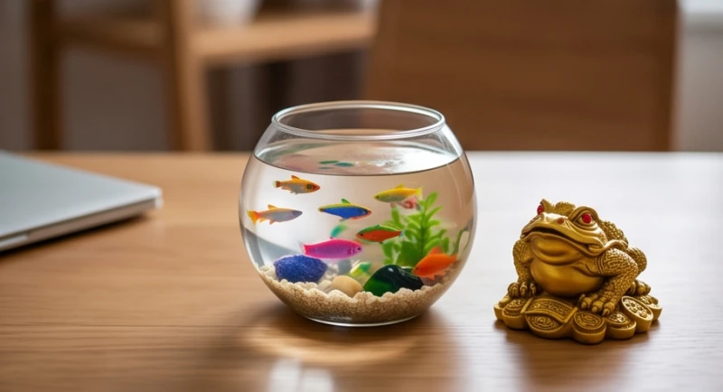 Bể cá phong thủy tuổi Dậu: Bảng tra nạp âm và cách hóa giải 7 Bể cá thủy sinh mini hình tròn để bàn kết hợp linh vật cóc ngậm tiền tối ưu cho chung cư nhỏ
