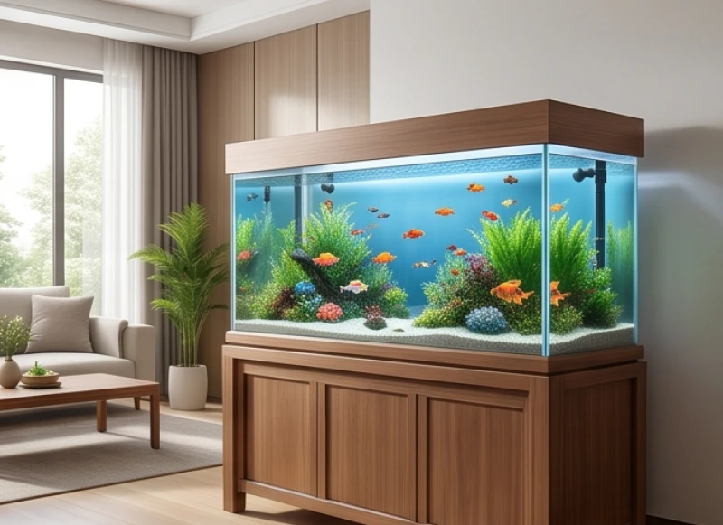 Không gian phòng khách bố trí bể cá phong thủy tuổi Mão thu hút năng lượng vượng khí