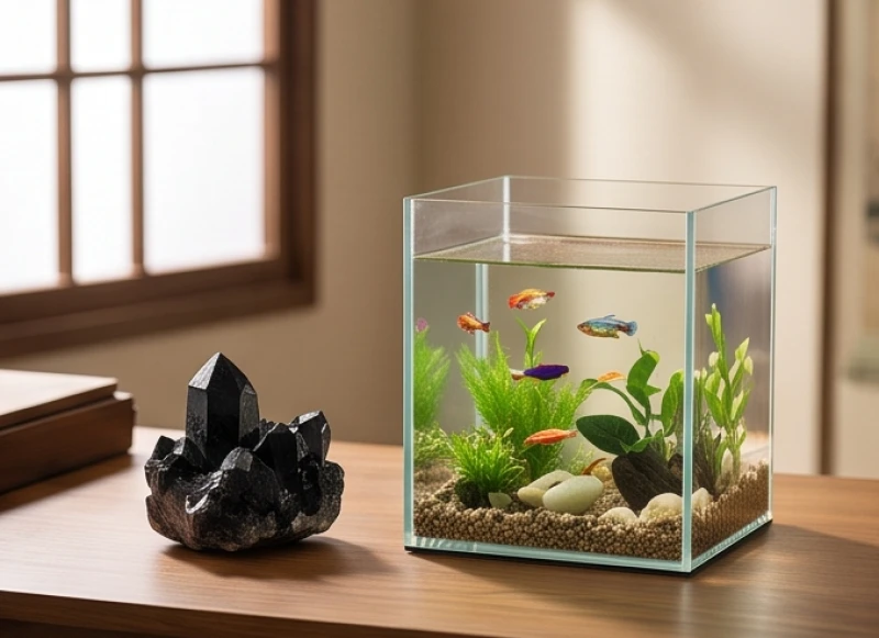 Bể cá thủy sinh nhỏ gọn đặt trên bàn làm việc giúp cân bằng năng lượng hành Thủy