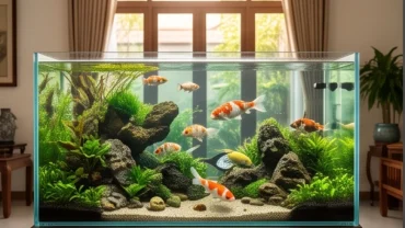 Bể cá phong thủy tuổi Dần tuyệt đẹp đặt tại phòng khách hiện đại giúp gia chủ thu hút tài lộc