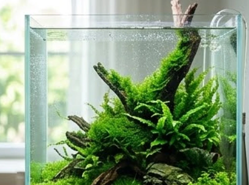 Môi trường nước trong bể cá thủy sinh trong vắt, tĩnh lặng cho thấy hệ vi sinh đang hoạt động hiệu quả