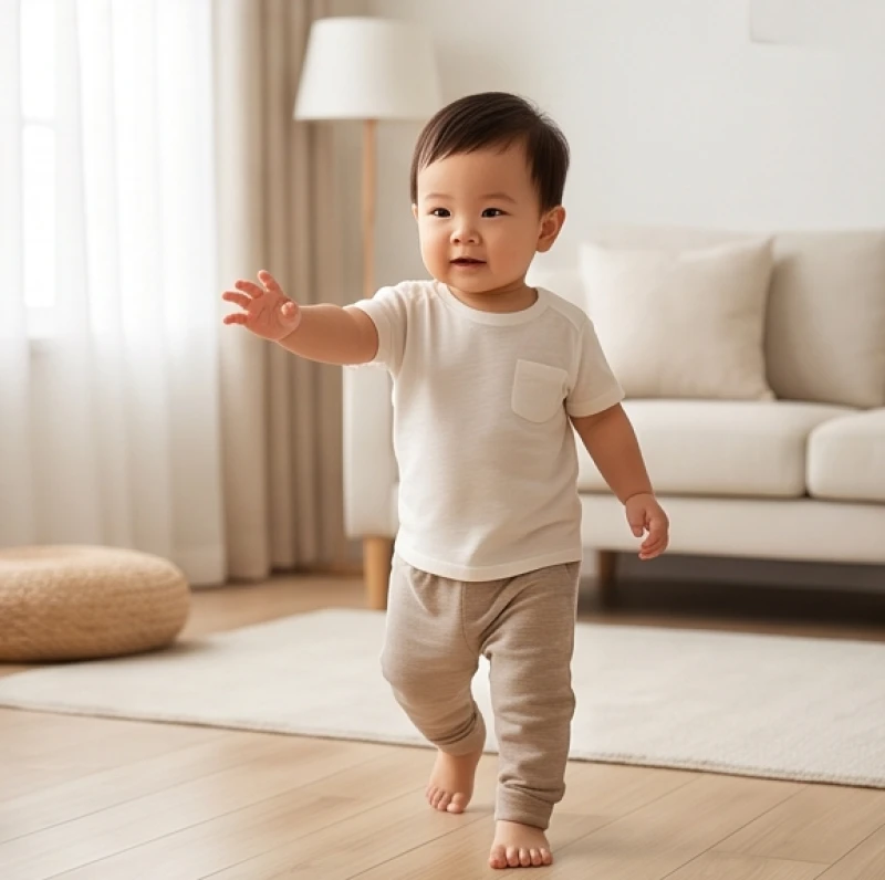 Cậu bé đang chập chững bước đi đầu đời, thể hiện sự quyết đoán và năng lượng mạnh mẽ của nam mạng Bính Ngọ