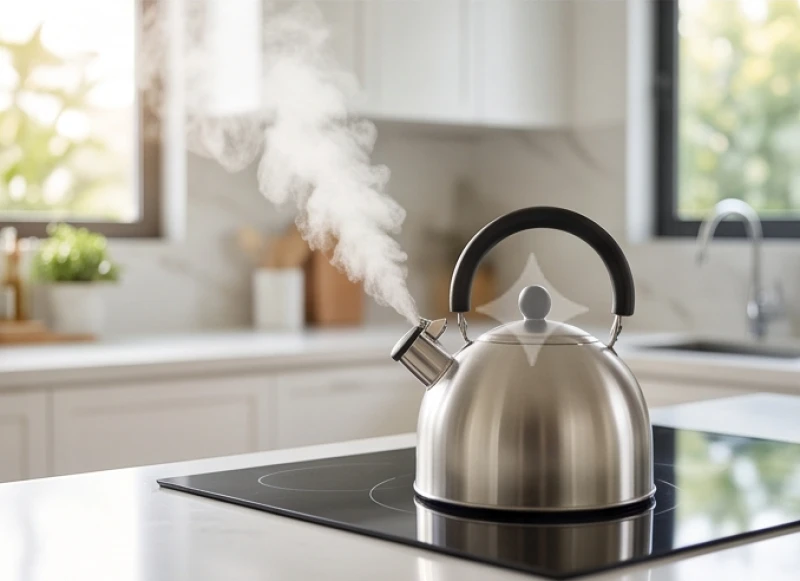 Tuổi Ngọ nhập trạch ngày nào tốt: Lịch 12 tháng và sắm lễ 11 Một ấm nước inox đang đun sôi trên bếp hồng ngoại tỏa ra làn hơi nước ấm áp lan tỏa khắp gian bếp mới