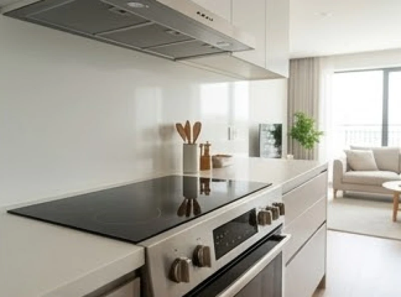 Hướng bếp hợp tuổi Dần: Bảng tra chi tiết Nam Nữ & cách hóa giải 2 Mặt bếp từ hiện đại quay ra không gian phòng khách sáng sủa đón luồng sinh khí
