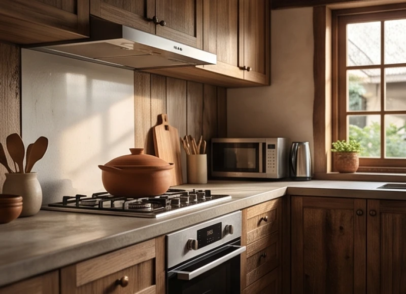 Hướng bếp hợp tuổi Tý: chuẩn nam nữ 5 can chi & quy tắc bố trí 5 Căn bếp mang nét giao thoa giữa hiện đại và truyền thống với chất liệu gỗ mộc mạc