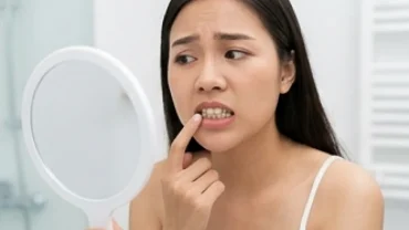 Người phụ nữ lo lắng soi gương kiểm tra chiếc răng cửa bị vỡ, băn khoăn bị mẻ răng là điềm gì và cách khắc phục