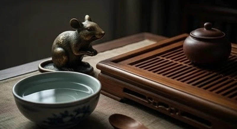 Mơ thấy chuột chạy thành đàn: Điềm báo khung giờ & cách hóa giải 6 Bức tượng linh vật chuột bằng đồng đặt cạnh khay nước phong thủy dưới ánh đèn mờ ảo