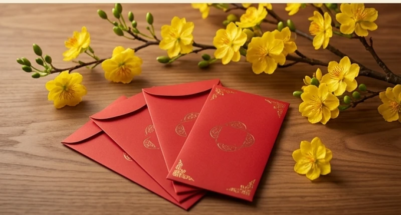 Không gian ấm cúng ngày cuối năm với những phong bao lì xì đỏ mang ý nghĩa tổng kết may mắn
