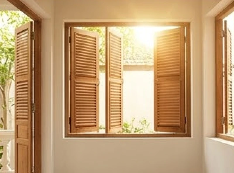 Cửa sổ bằng gỗ đón ánh nắng ban mai tràn ngập căn phòng giúp xua tan sự ẩm thấp và âm khí của vận hạn kéo dài