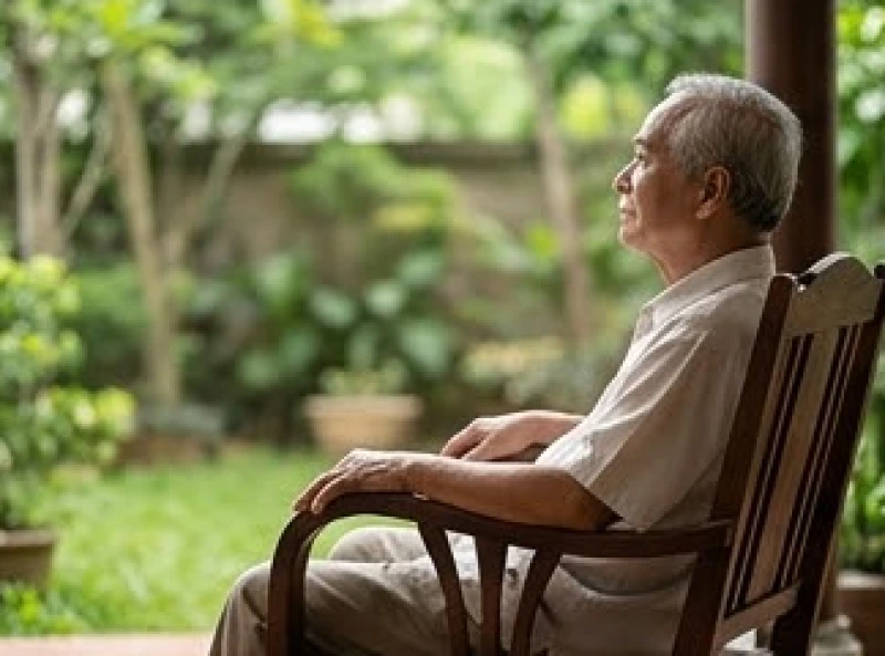 Cụ ông tuổi Quý Mùi tận hưởng không gian yên tĩnh và bình an trong ngôi nhà truyền thống