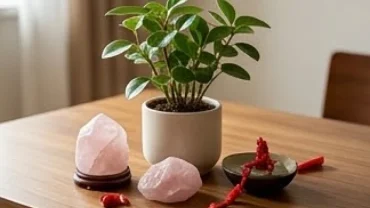 Trưng bày vật phẩm phong thủy tông màu xanh lá và đỏ nhằm giải đáp bính dần 1986 hợp màu gì chuẩn xác.
