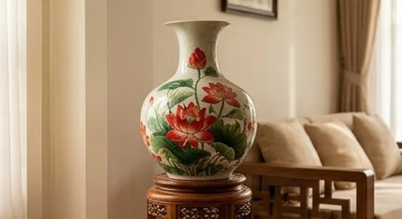 Sinh Năm Bính Tuất 1946 Mệnh Gì? Bảng Tra Nam Nữ & Phong Thủy 4 Bình gốm sứ trang trí hoa sen đỏ rực rỡ được đặt gọn gàng ở góc phòng khách truyền thống