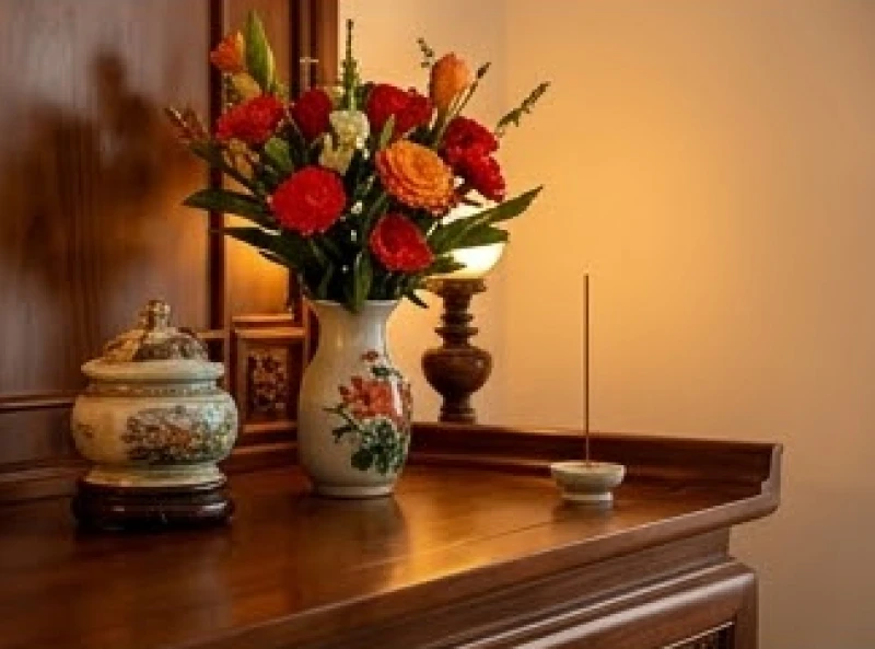 Hướng bàn thờ hợp tuổi Dậu: Bảng tra cứu Nam Nữ & cách hóa giải 4 Bình hoa hồng đỏ và cúc vàng trang trí trên bàn thờ gia tiên