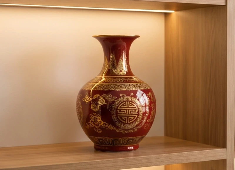 Chiếc bình hút lộc bằng gốm sứ cao cấp vẽ họa tiết đỏ, quà tặng phong thủy rất hợp tuổi Kỷ Mão