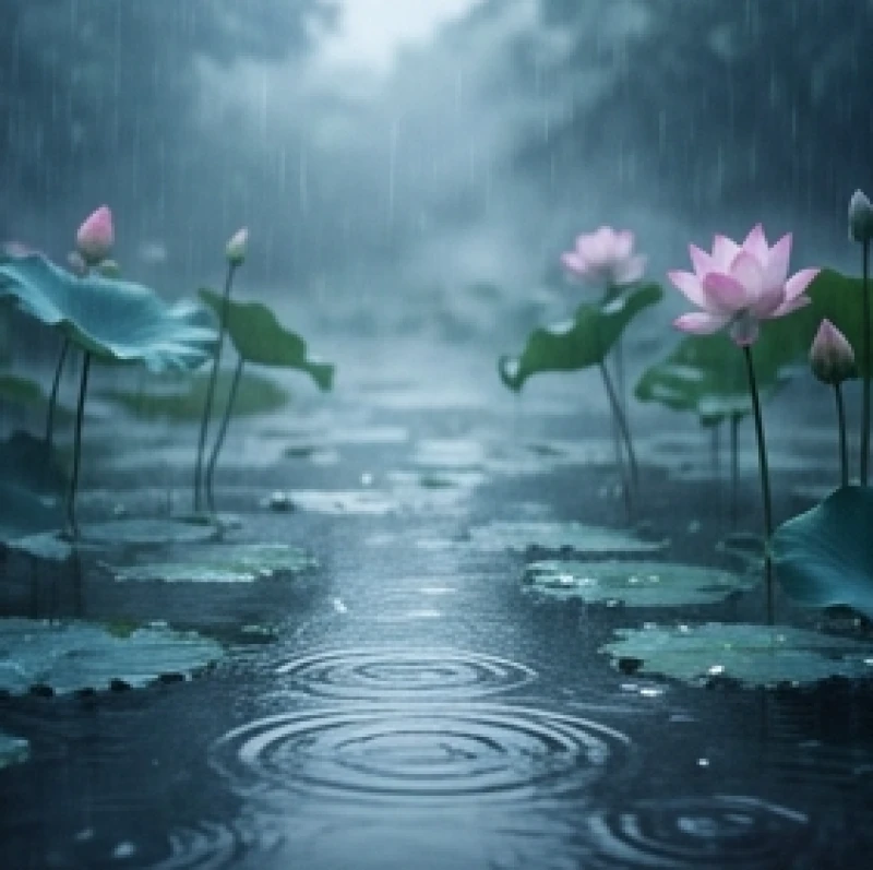 Những giọt mưa mùa hạ rơi trên mặt hồ tĩnh lặng mang ý nghĩa biểu tượng sâu sắc của Thiên Hà Thủy