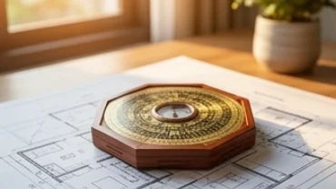 Bản vẽ thiết kế nhà kết hợp la bàn phong thủy giúp xác định bính thân 1956 hợp hướng nào để đón vượng khí