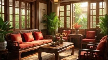 Không gian nội thất phong thủy ấm áp mang yếu tố Mộc và Hỏa giải đáp cho bính thân 1956 mệnh gì