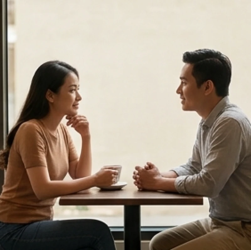 Hai người ngồi đối diện nhau với thái độ điềm tĩnh để thảo luận và gỡ rối những khúc mắc trong lòng
