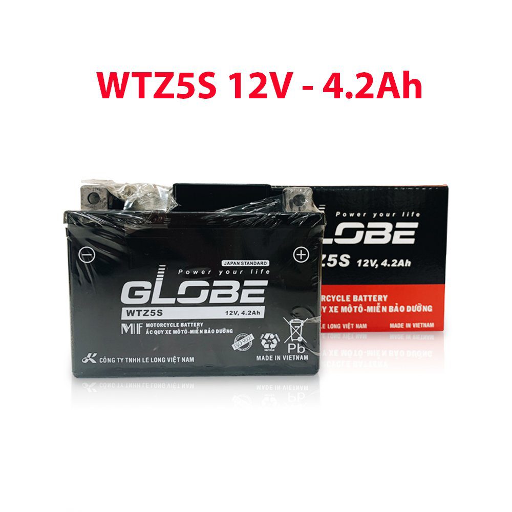 Bình Ắc Quy Khô WTZ5S 12V,4.2Ah hiệu GLOBE Cho Xe WAVE RS100/ WAVE RS