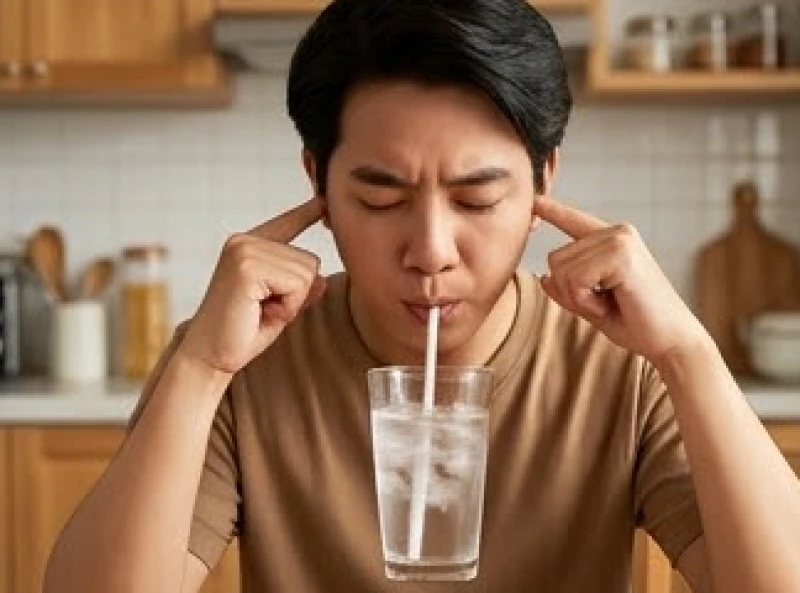 Hành động dùng hai ngón tay bịt chặt lỗ tai kết hợp uống nước lạnh để giảm áp lực co thắt cơ hoành