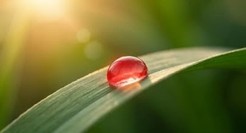 Hình ảnh giọt nước màu đỏ lấp lánh đọng trên chiếc lá thể hiện những cơ hội tài lộc đang bị bỏ lỡ