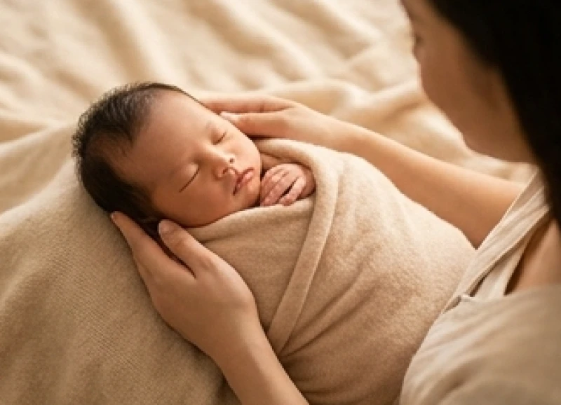 Em bé sơ sinh ngủ bình yên trong vòng tay mẹ mang năng lượng tương sinh