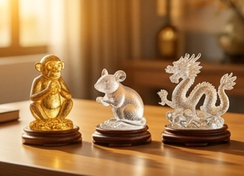 Vật phẩm phong thủy biểu tượng tam hợp Thân Tý Thìn bằng pha lê tinh xảo
