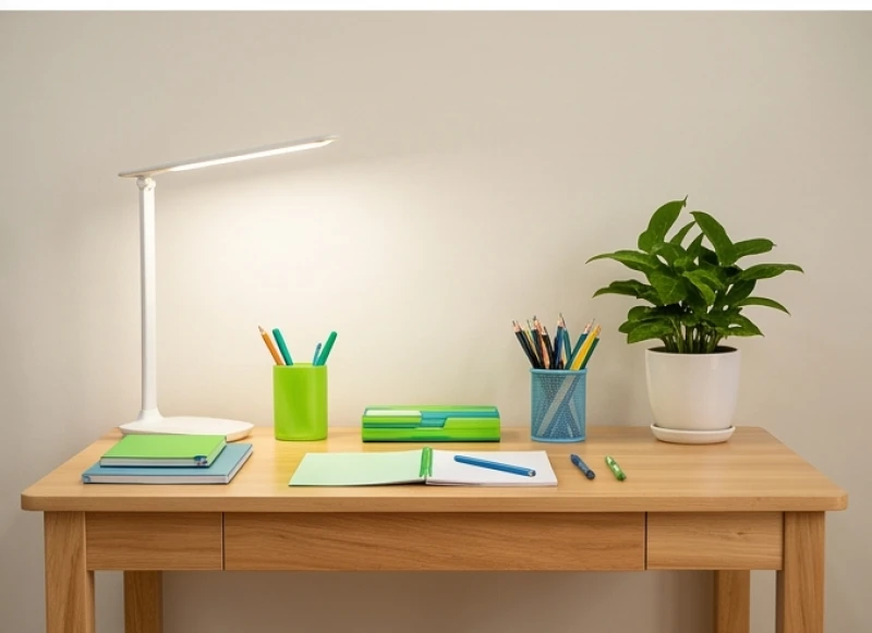 Góc học tập ngăn nắp được phối màu xanh lá cây và xanh dương theo chuẩn phong thủy