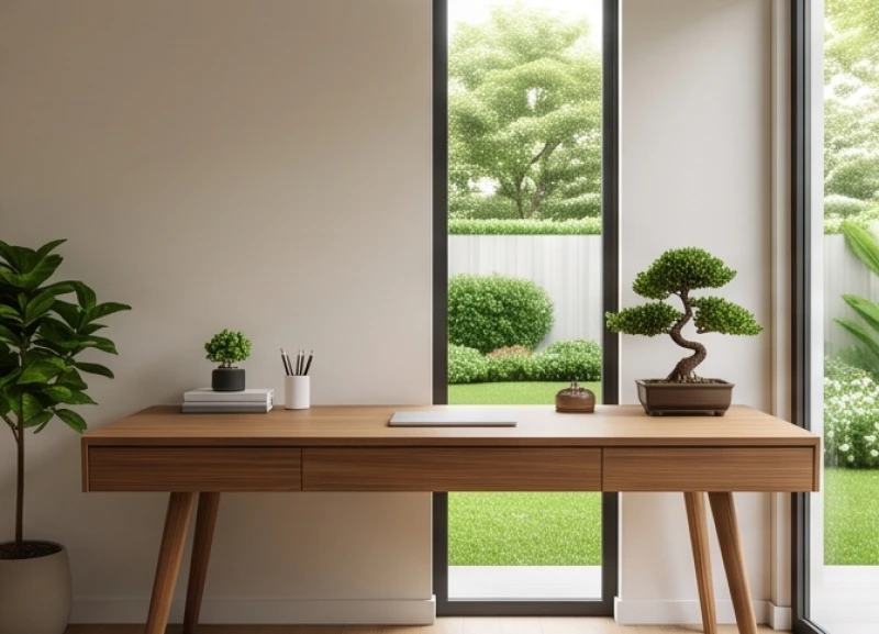 Tuổi Tuất hợp hướng nào: Tra cứu nam nữ & vật phẩm hóa giải 6 Bàn làm việc bằng gỗ tự nhiên đặt hướng ra không gian sáng sủa và có bức tường vững chãi sau lưng