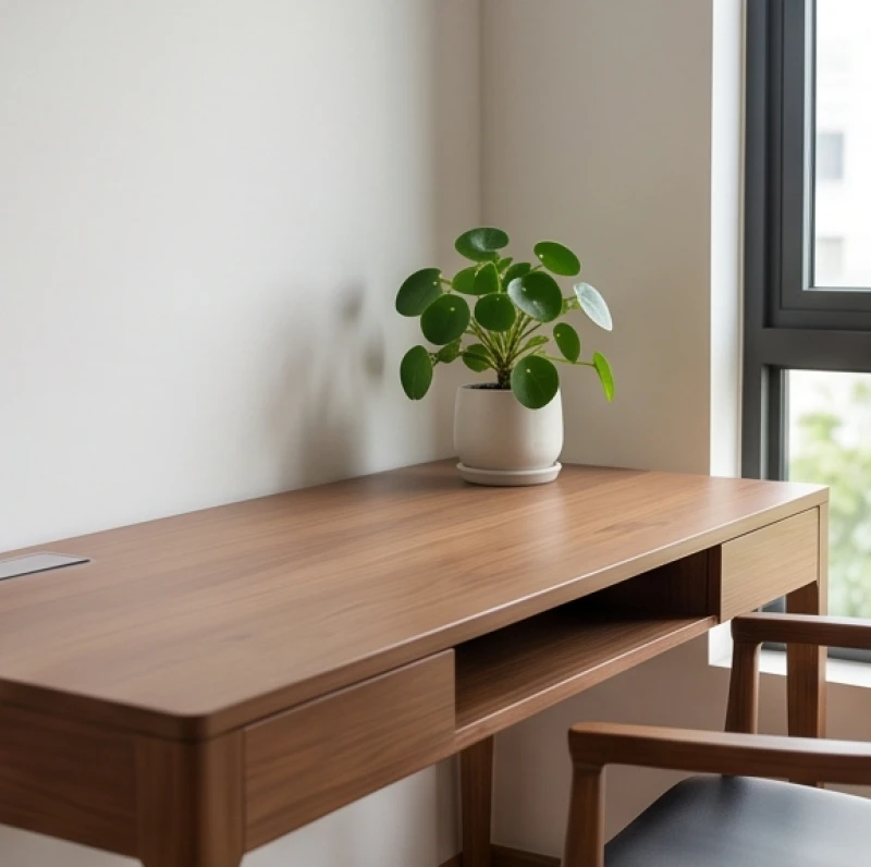 Bàn làm việc bằng gỗ tự nhiên đặt ở vị trí quan sát được cửa ra vào