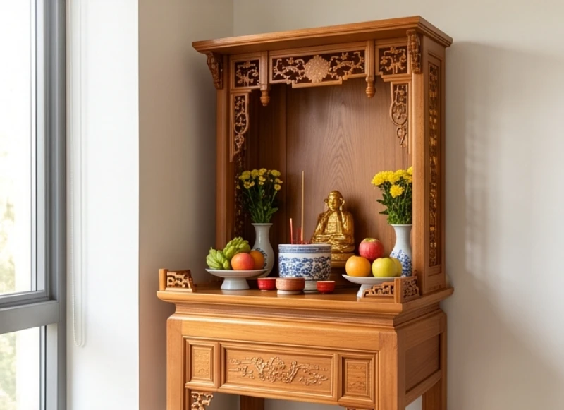 Hướng bàn làm việc hợp tuổi Dần: Chi tiết 5 nấc tuổi & hóa giải 7 Khu vực đặt bàn Thần Tài tại góc văn phòng yên tĩnh với ánh sáng tự nhiên chiếu rọi nhẹ nhàng