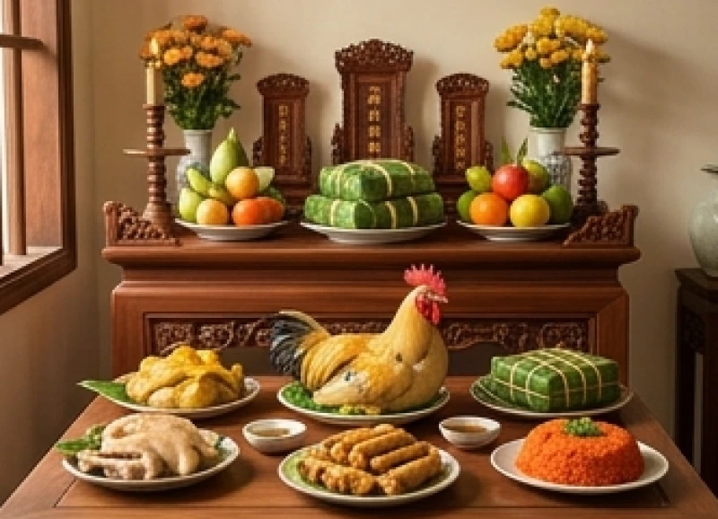 Văn khấn Giỗ Tổ Hùng Vương: Bài cúng chuẩn và Trình tự nghi lễ 7 Cách bố trí đồ lễ trên ban thờ gia tiên khi cúng gộp với bánh chưng đặt ở vị trí cao nhất