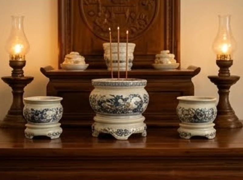 Văn khấn gia tiên ngày rằm: Bài cúng chuẩn và trình tự hành lễ 4 Bàn thờ gia tiên với ba bát hương được sắp xếp theo đúng thứ bậc phong thủy
