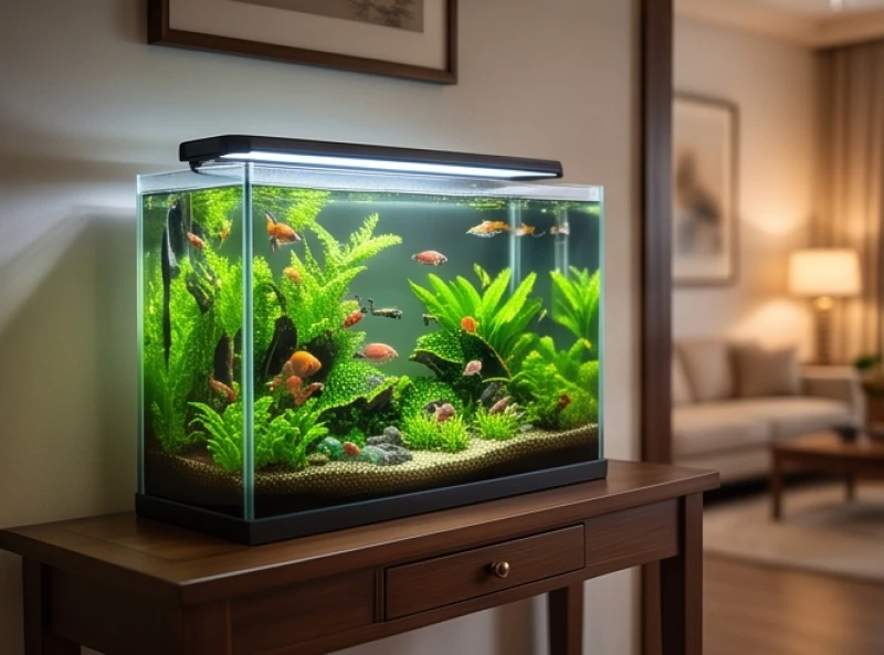 Hồ cá thủy sinh nhỏ gọn đặt gần lối ra vào để hóa giải hung khí