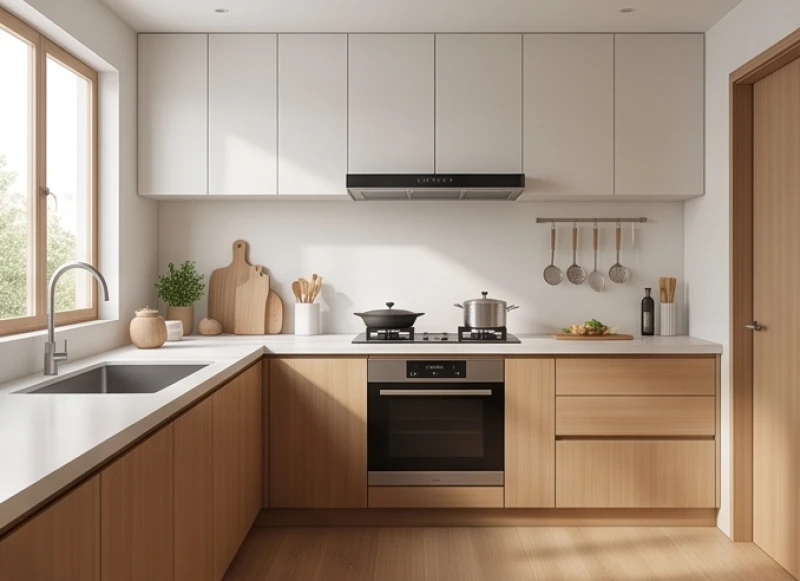 Gian bếp hiện đại với mặt bếp được đặt tránh hướng Tây và Nam để bảo vệ vượng khí cho gia đình